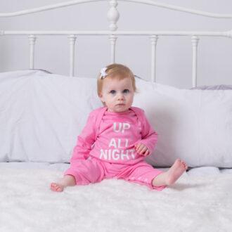 Up All Night Pink Baby grow