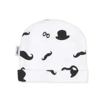 Moustache Pattern Beanie Hat – white