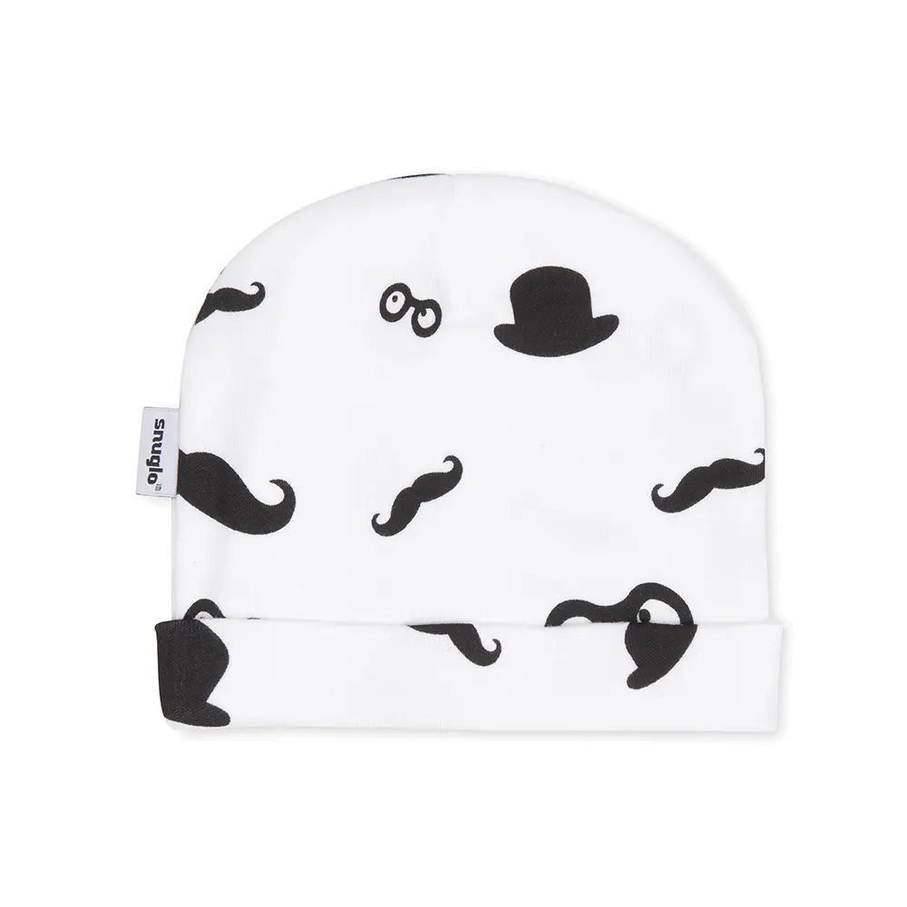 Moustache Pattern Beanie Hat – white