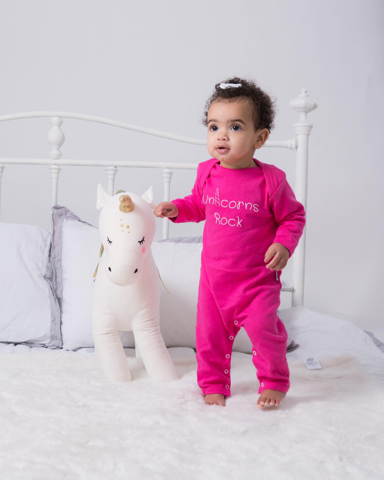 Unicorns Rock pink baby grow / all in one - Image 6