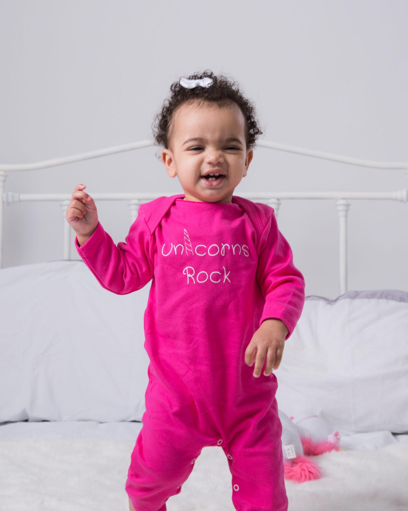 Unicorns Rock pink baby grow / all in one - Image 2