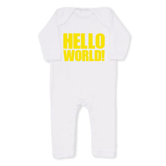 HELLO WORLD! yellow cool baby grow, all in one