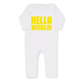 HELLO WORLD! yellow cool baby grow, all in one