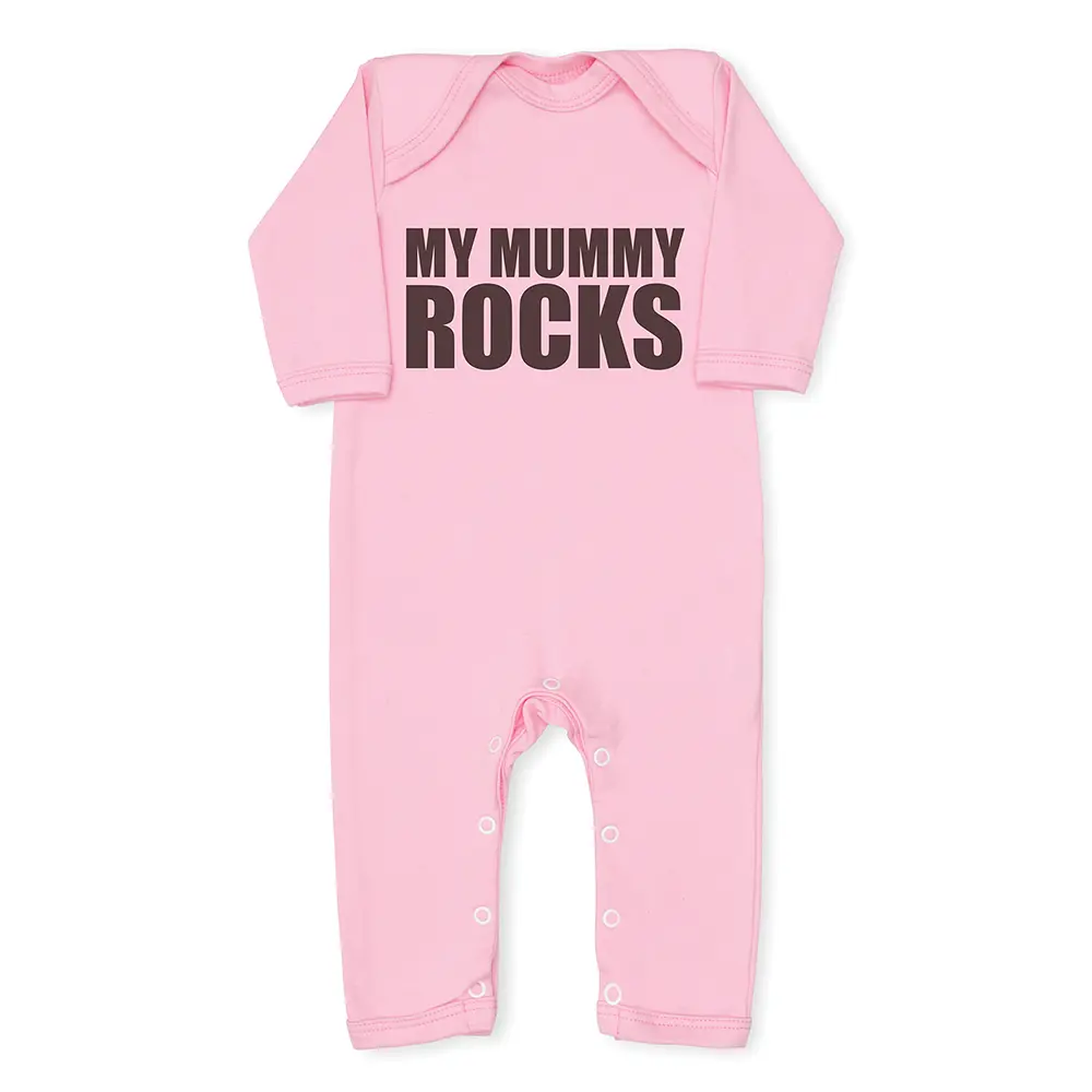 MY MUMMY ROCKS pink baby grow all-in-one – alternative view